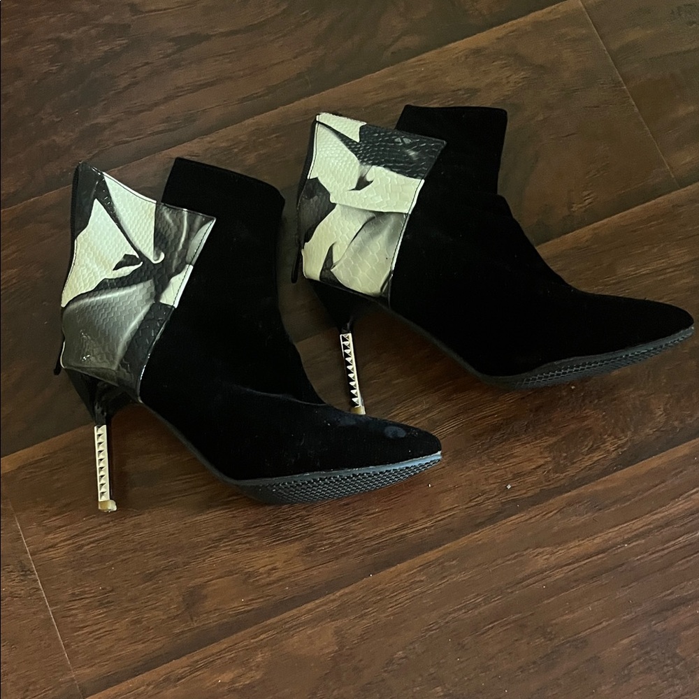 Chic Black and White Heeled Boots